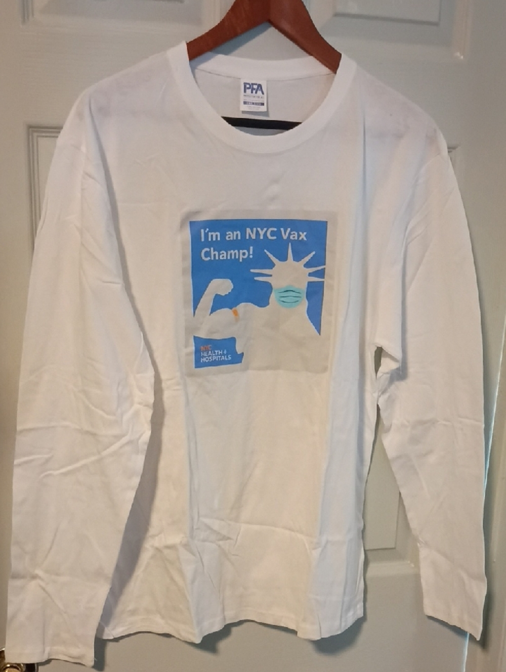 FA White Long-Sleeve Shirt with Blue Graphic